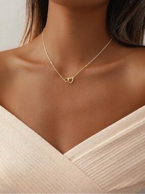 Delicate Gold Double Heart Pendant Necklace - Women Jewelry